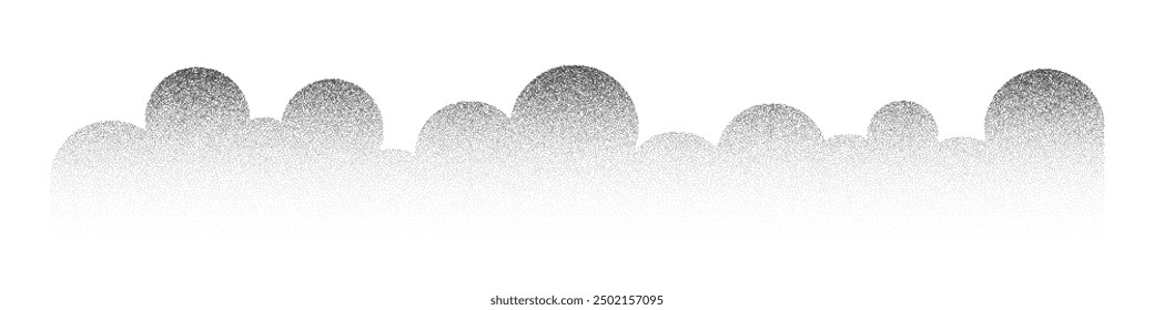 Grain sand texture pattern. Noise ripple background. Dot stipple circle shapes, black noise dotes, grainy effect. Vector illustration isolated on white. Abstract mountains, clouds, trees.