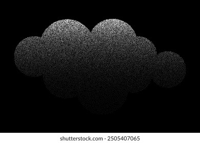 Patrón de textura de arena de grano. Fondo de ondulación de ruido. Formas punteadas de punto, puntos de ruido negro, efecto granulado. Ilustración vectorial aislada en negro. Montañas Abstractas, nubes, árboles.