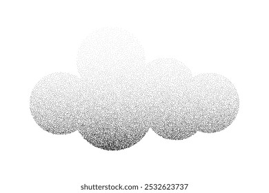 Padrão de textura de areia granulada. Fundo ondulado. Formas de círculo pontilhadas, pontos pretos, efeito granulado. Ilustração vetorial isolada em branco. Nuvens abstratas no céu.