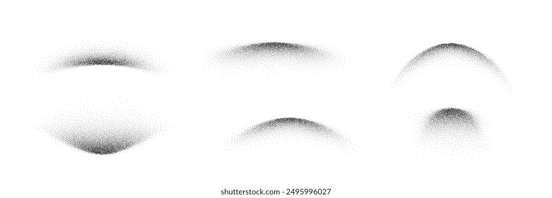 Grain sand wave with shadow pattern. Stipple dotwork brush strokes with sand texture. Dotted lines with grainy dust effect. Abstract vector illustration isolated on white background.