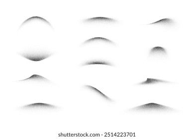 Onda de arena de grano con patrón de sombra. Pinceladas punteadas con textura de arena. Líneas punteadas con efecto de polvo granulado. Ilustración vectorial Abstractas aislada sobre fondo blanco.