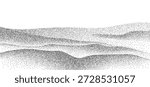 Grain Sand Waves Pattern. Dotted Noise Landscape Background. Abstract Mountain Stipple Gradient. Vector Grainy Gradation of Desert Dune Sand or Abstract Agriculture Fields. Grunge Pointillism Hills Illustration. Black and White Stippled Bg.