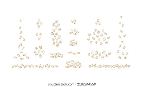 Grain Set. Oat, Wheat Seeds. Vector Outline Illustration. Organic Farm Food And Bio Milk