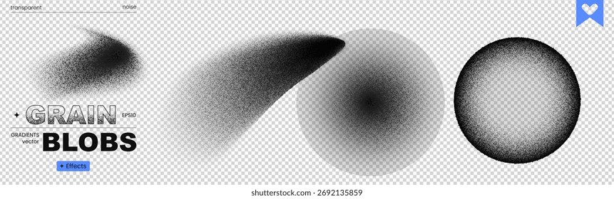 Grain shape brush frame noise dot gradient spray pattern paint abstract background. This set features radial dotwork and rough splash effects with a grainy texture for modern designs.