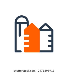 Grain Silo Construction and Management Vector Icon Illustration