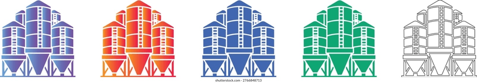 Grain Silo Storage Facility Vector Set vol 1685