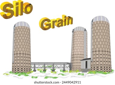 Silo de grano en tres torres beige y marrón