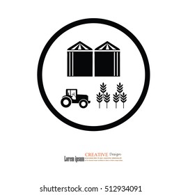 grain silo.silo with rice and tractor.vector illustration.