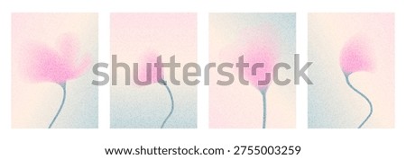 Grain soft flower gradation background set. Banners template with pink floral gradient on abstract botanical ombre. Grainy tulip with soft blur for spring invitation collection. Vector trendy posters.