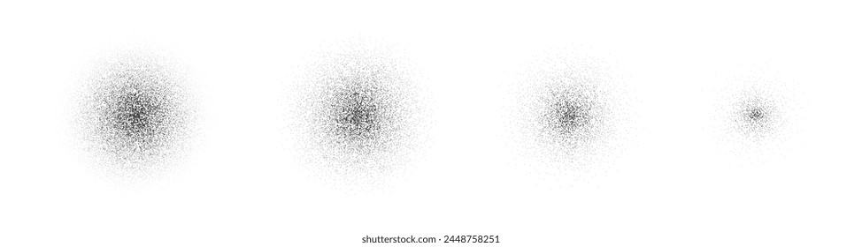 Grain spray gradient. Round noise effect. Dot pattern dissolves. Stipple vector texture.