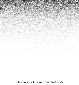 Grain stippled gradient. Faded stochastic dotwork texture. Random grunge noise background. Black dots, speckles or particles wallpaper. Halftone vector monochrome 