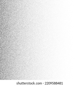 Grain stippled gradient. Faded stochastic dotwork texture. Random grunge noise background. Black dots, speckles or particles wallpaper. Halftone vector monochrome 