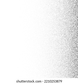 Grain stippled gradient. Faded stochastic dotwork texture. Random grunge noise background. Black dots, speckles or particles wallpaper. Halftone vector monochrome 