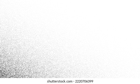 Gradiente estilizado de grano. Textura estocástica de la trama estocástica. Fondo de ruido de grunge aleatorio. Papel tapizado de puntos negros, especkles o partículas. Monocromo vectorial de semitono 