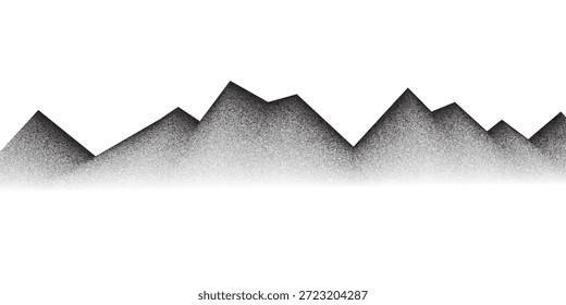 Montanhas pontilhadas de grãos. Paisagem e terreno pontilhados. Colinas granuladas em preto e branco em estilo pontilhado. Ruído fundo estocástico. Papel de parede texturizado pontilhismo. Vetor Grunge