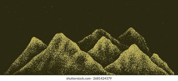 Cordillera de textura punteada de grano. Paisaje montañoso pintado en aerosol en estilo vintage. uso para el arte de la impresión, cartel, cubierta, Anuncio