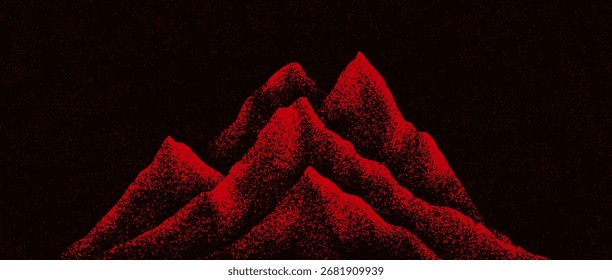 Grain stippled texture mountain range. Spray Painted mountain landscape on vintage style. use for print art, poster, cover, banner