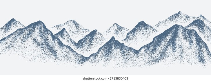 Grain stippled texture mountain range. Spray Painted mountain landscape on vintage style. use for print art, poster, cover, banner