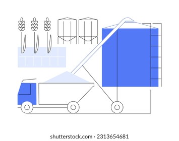 Grain storage abstract concept vector illustration. Usage of grain auger, industrial transportation, agricultural machinery, modern gardening equipment, harvesting idea abstract metaphor.