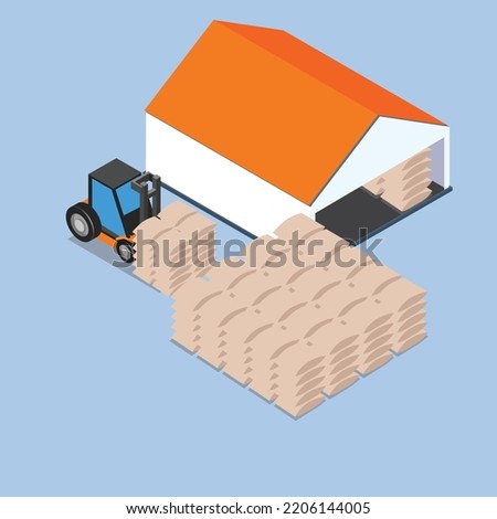 Grain, sugar, rice warehouse or storage 3d isometric vector illustration concept for banner, website, landing page, ads, flyer template