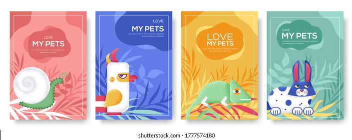 Grain texture and noise effect. Home pets template of flyear, magazines, posters, book cover, banners. Wildlife invitation concept  background. Layout domestic illustrations modern page.