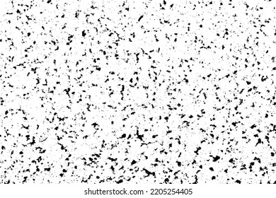 Textura negra angustiada. Textura granulada oscura sobre fondo blanco. El polvo sobrante texturado. Partículas de ruido de grano. Efecto blanco roto. Elementos de diseño gruesos. Ilustración del vector, EPS 10.