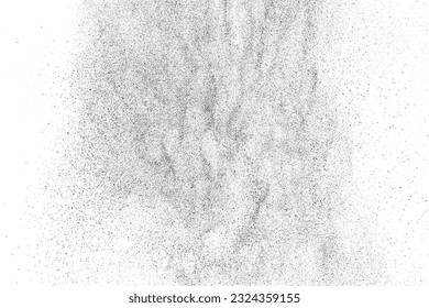 Textura negra angustiada. Textura granulada oscura sobre fondo blanco. El polvo sobrante texturado. Partículas de ruido de grano. Efecto blanco roto. Elementos de diseño gruesos. Ilustración del vector, EPS 10.