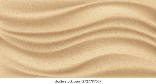 Grain texture of sandy beach or desert, tropical landscape. Vector realistic style, surface of ground of seashore or coastline, windy area. Sandstorm or rough land, sunny weather and climate