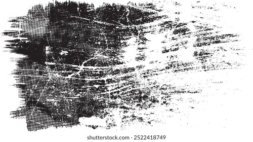 Textura de grano. Anuncio con ruido, bordes rayados. Efecto de arañazo de Vector. Coloque la textura sobre cualquier objeto para crear un efecto granulado. Elemento de diseño con superficie rayada, bordes granulados y partículas de arena