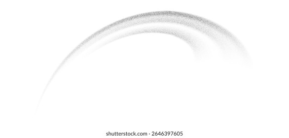 Grain textured wavy shape. Gradient abstract black noise element. Fluid stipple, halftone splatter, dotwork. Isolated on white background. Vector illustration.
