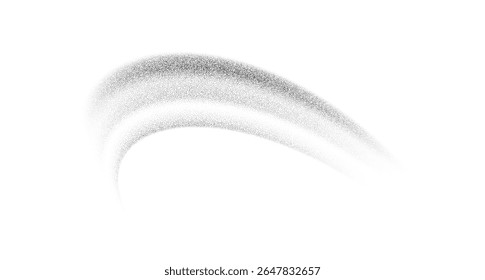 Grain textured wavy shape. Gradient abstract black noise element. Fluid stipple, halftone splatter, dotwork. Isolated on white background. Vector illustration.