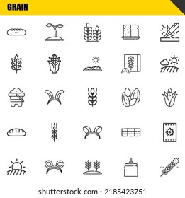 conjunto de iconos de línea de vector de grano. baguettes, campo y arena Iconos. Diseño delgado de línea. Elementos gráficos de contorno modernos, símbolos de trazo simple ilustración de fondo