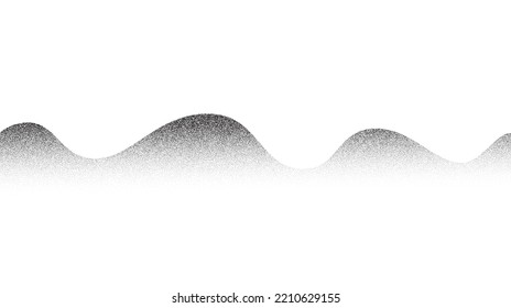 Grain wave background. Stippled texture hills. Abstract landscape in dotwork style. Black noise and sand gradient effect. Stochastic dotted background.