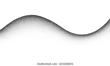 Grain wave background. Stippled texture hills. Abstract landscape in dotwork style. Black noise and sand gradient effect. Stochastic dotted background.