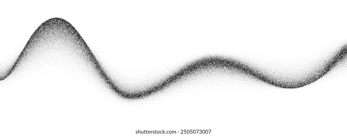 Grain wave gradient texture. Black stippled flowing line background. Grunge noise dot work wallpaper for banner, poster, brochure. Undulate sandy backdrop with speckles, particles, granules. Vector