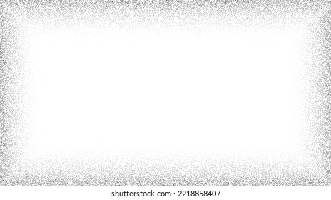 Grain wave textured background. Black stipple dots wavy frame. Curve noise dot work gradient. Abstract grunge banner. Stochastic wallpaper