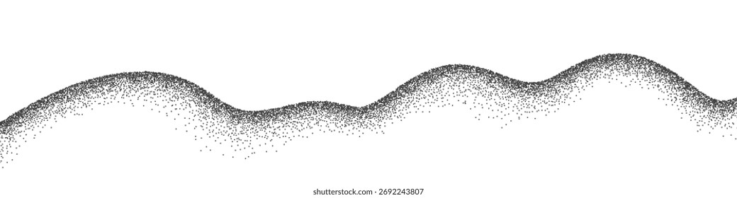 Grain wavy background. Dot stipple wave, black noise dotted line with sand texture and grainy effect. Mountain, dessert, dune, water landscape. Abstract vector illustration.