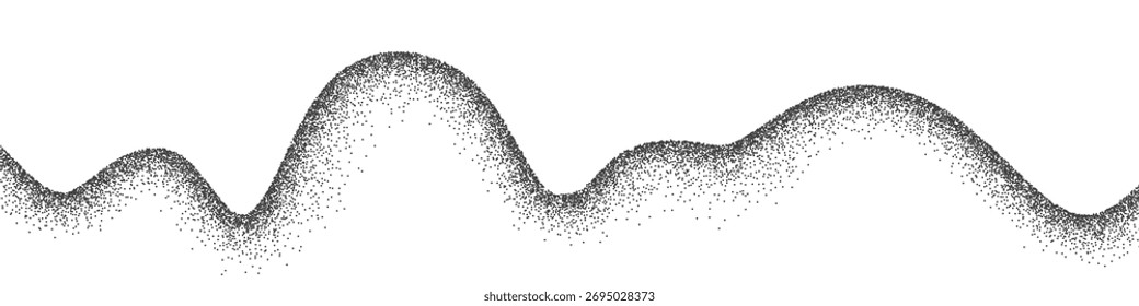 Fondo ondulado del grano. Onda punteada de punto, línea punteada de ruido negro con textura de arena y efecto granulado. Montaña, postre, duna, paisaje acuático. Ilustración vectorial Abstractas.