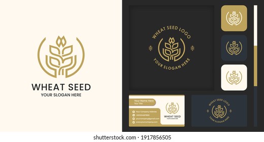 grain or wheat with abstract hand logo design, and business card design