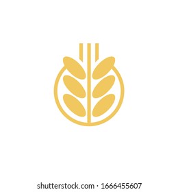 Logo de la granja de trigo Grano de grano Signo de cereal circular Icono mínimo de espiga símbolo de panadería plana Elemento de la planta redonda Ilustración de la línea de Oat Plantilla de vector ecológico Emblema gráfico de cerveza 