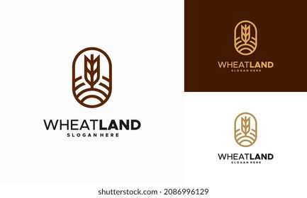 Concepto del logotipo del campo de trigo de grano, icono del vector de plantilla del logotipo del trigo agrícola
