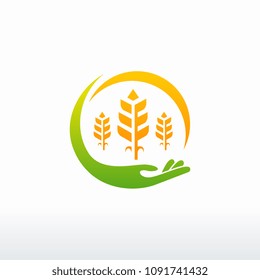 Grain wheat with hands logo design, design concept, logo, logotype element for template