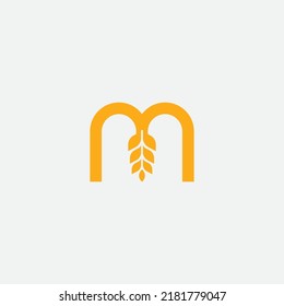 Grain Wheat Logo Concept sign icon symbol Design. Letter M Grain Wheat Logo . Vector illustration logo template