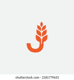 Grain Wheat Logo Concept sign icon symbol Design. Letter J Grain Wheat Logo . Vector illustration logo template