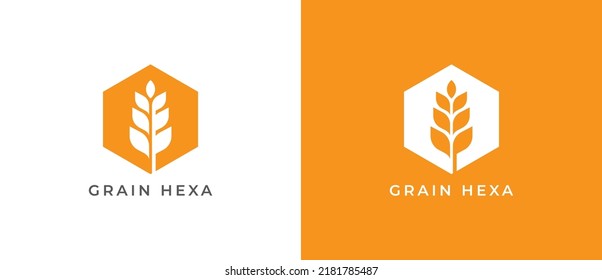 Grain Wheat Logo Concept sign icon symbol Design. Wheat Grain Hexagon Logo Design. Vector illustration logo template