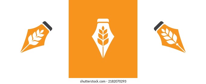 Grain Wheat Logo Concept sign icon symbol Design. Grain Wheat Pen Logo . Vector illustration logo template Design