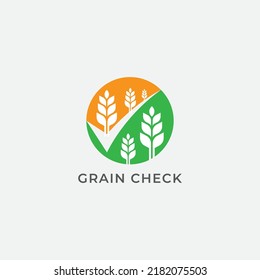 Símbolo del icono Diseño del logotipo del concepto de trigo con grano. Logotipo de marca de verificación de grano de trigo . Plantilla de logotipo de ilustración de vector