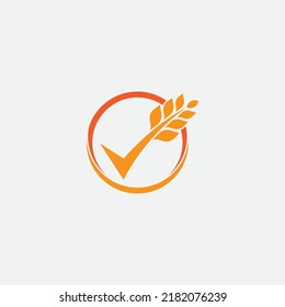 Grain Wheat Logo Concept sign icon symbol Design. Wheat Grain Check Tick Logo . Vector illustration logo template Design