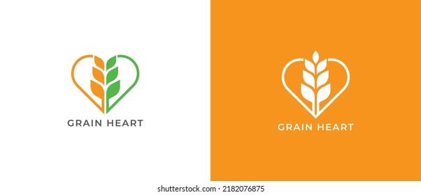 Símbolo del icono Diseño del logotipo del concepto de trigo con grano. Logo del corazón del grano de trigo. Plantilla de logotipo de ilustración de vector