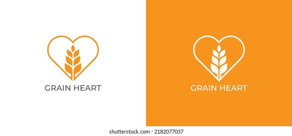 Grain Wheat Logo Concept sign icon symbol Design. Grain Wheat with Heart Logo. Vector illustration logo template